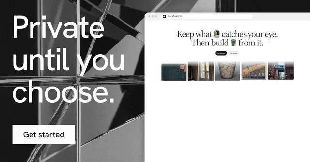Social ad for Curatively: "Private until you choose." Swiss style, browser layout, light palette in white, black, grey.