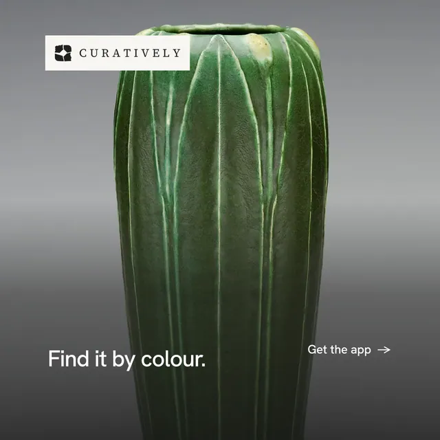 Instagram post for Curatively: "Find it by colour." Editorial style, image led layout, dark palette in grey, black.