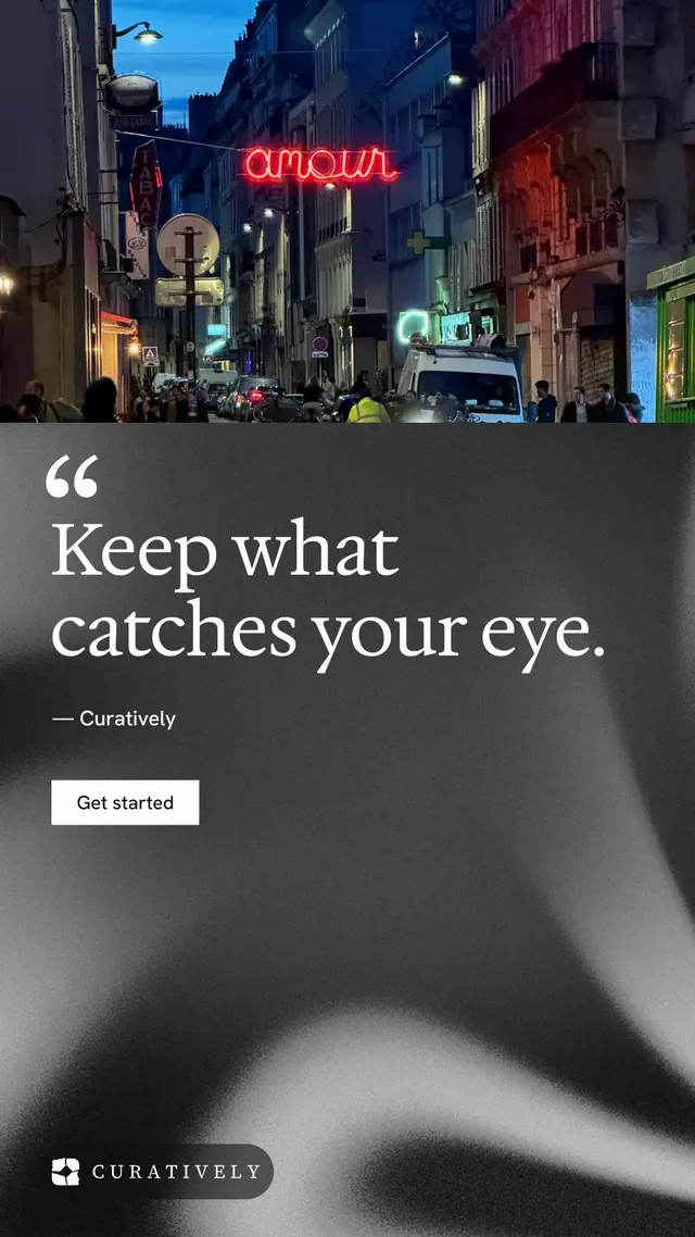 Instagram story for Curatively: "Keep a vault for each thing you make." Swiss style, quote layout, dark palette in black, grey, blue.