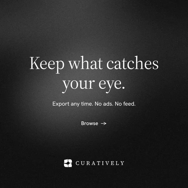 Instagram post for Curatively: "Keep what catches your eye." Minimal luxury style, centred layout, dark palette in black, grey.
