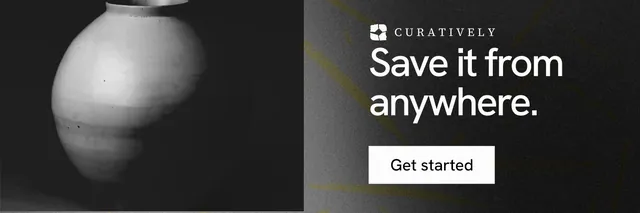 X header for Curatively: "Save it from anywhere." Swiss style, skeleton layout, dark palette in black, grey.