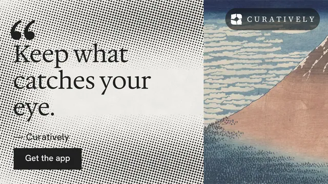 Landscape graphic for Curatively: "Find it by colour." Swiss style, quote layout, light palette in grey, white.