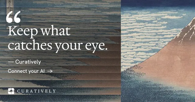 Social ad for Curatively: "Saved, sorted and yours." Minimal luxury style, quote layout, light palette in grey.