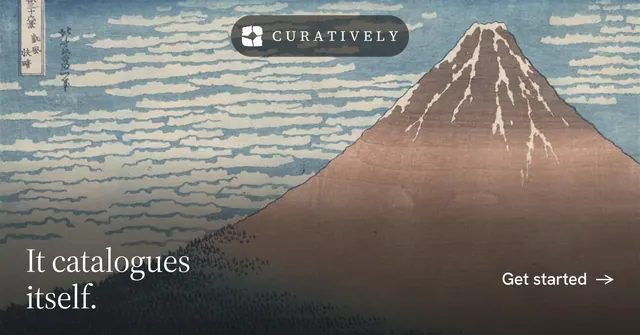 Social ad for Curatively: "It catalogues itself." Minimal luxury style, image led layout, light palette in grey, black.