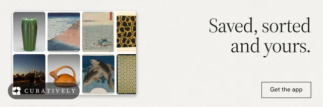 X header for Curatively: "Saved, sorted and yours." Editorial style, right layout, light palette in white, grey.