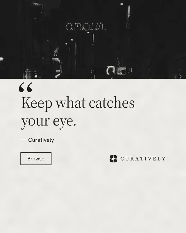 Instagram portrait post for Curatively: "Then build from it." Editorial style, quote layout, light palette in black, white.