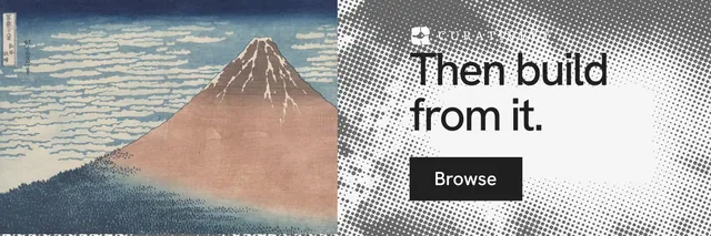 X header for Curatively: "Then build from it." Swiss style, skeleton layout, light palette in grey, white.