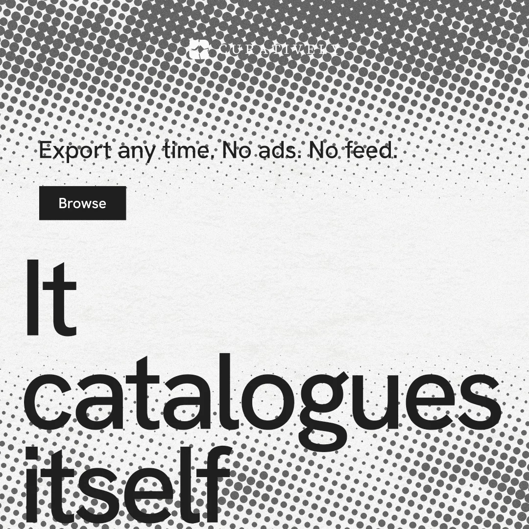 Instagram post for Curatively: "Then build from it." Swiss style, oversized layout, light palette in grey, white.