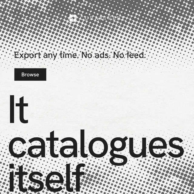 Instagram post for Curatively: "Then build from it." Swiss style, oversized layout, light palette in grey, white.