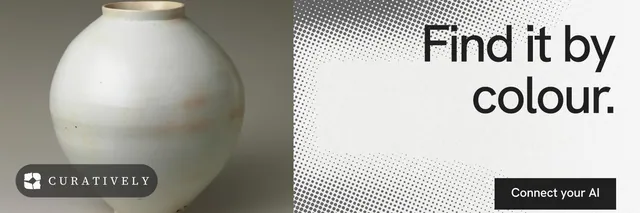 X header for Curatively: "Find it by colour." Swiss style, right layout, light palette in white, grey.