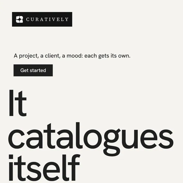 Instagram post for Curatively: "All of it, in one grid." Swiss style, oversized layout, light palette in white, grey.