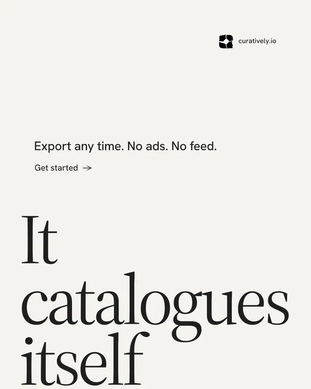 Instagram portrait post for Curatively: "Then build from it." Minimal luxury style, oversized layout, light palette in white, grey.