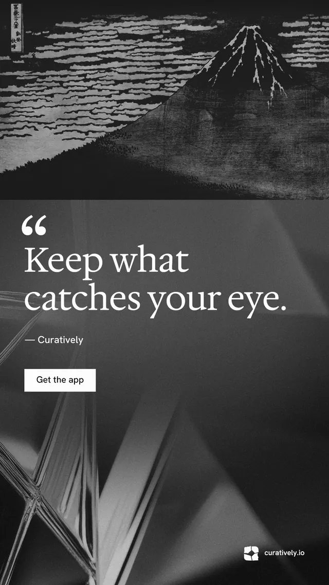 Instagram story for Curatively: "Save it from anywhere." Swiss style, quote layout, dark palette in black, grey.