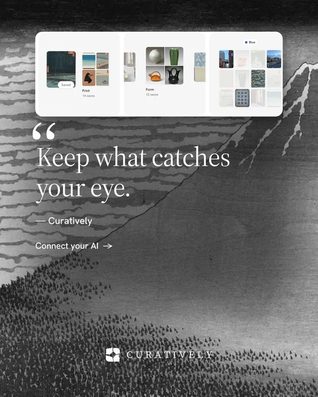 Instagram portrait post for Curatively: "It catalogues itself." Minimal luxury style, quote layout, light palette in grey, black, white.