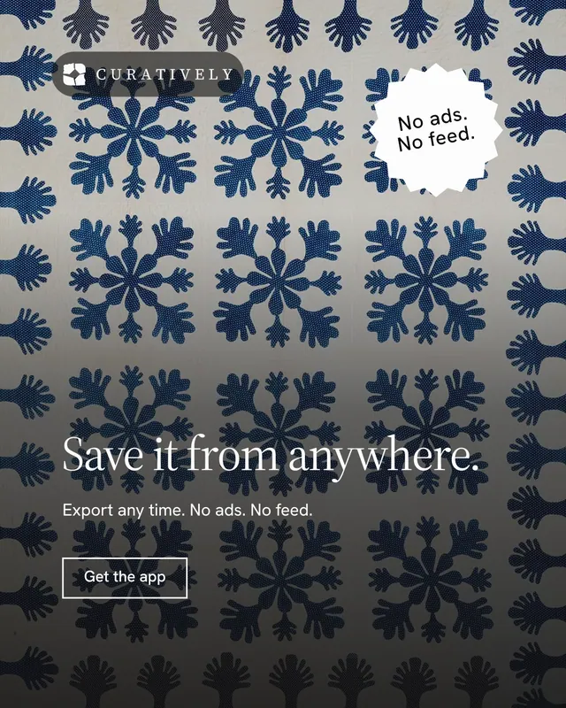 Instagram portrait post for Curatively: "Save it from anywhere." Editorial style, sticker layout, dark palette in black, grey.