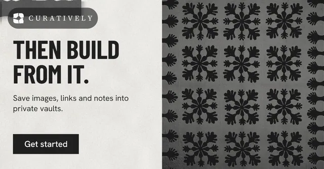 Social ad for Curatively: "Then build from it." Retro print style, bottom layout, light palette in grey, white, black.