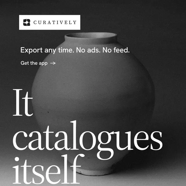 Instagram post for Curatively: "Point your AI at a vault." Minimal luxury style, oversized layout, dark palette in grey, black.
