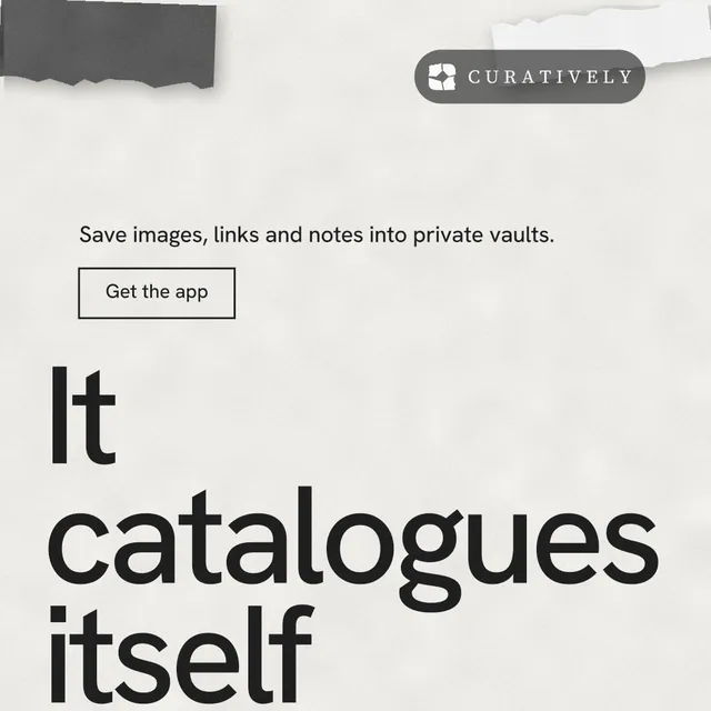 Instagram post for Curatively: "Point your AI at a vault." Editorial style, oversized layout, light palette in white, grey.