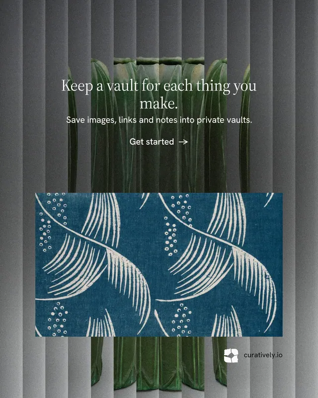 Instagram portrait post for Curatively: "Keep a vault for each thing you make." Minimal luxury style, centred layout, dark palette in grey, black.