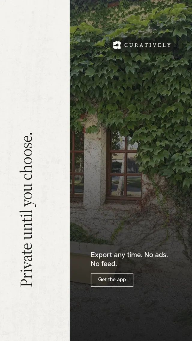 Instagram story for Curatively: "Private until you choose." Editorial style, vertical layout, light palette in black, white.