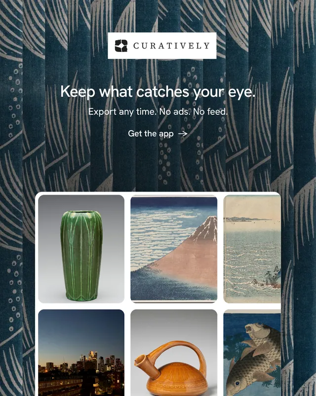 Instagram portrait post for Curatively: "Keep what catches your eye." Minimal luxury style, centred layout, dark palette in black, blue, grey.