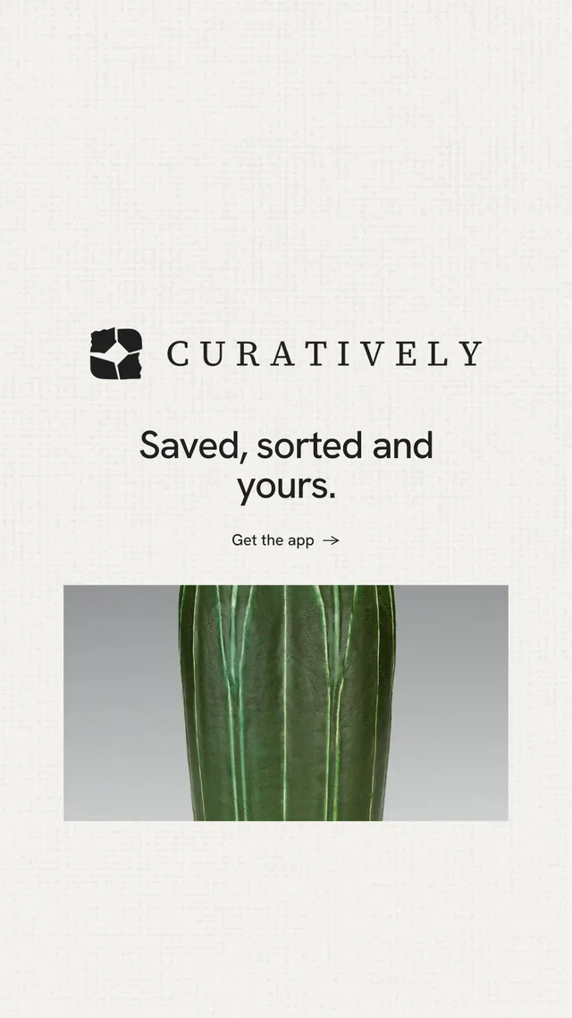 Instagram story for Curatively: "Saved, sorted and yours." Minimal luxury style, logo hero layout, light palette in white, grey.