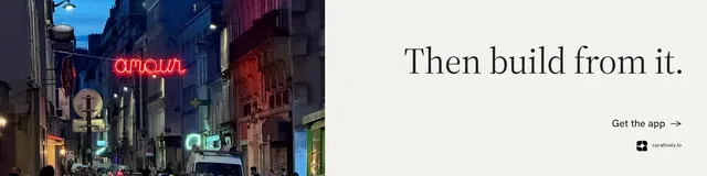 LinkedIn banner for Curatively: "Then build from it." Minimal luxury style, right layout, light palette in purple, white, grey.