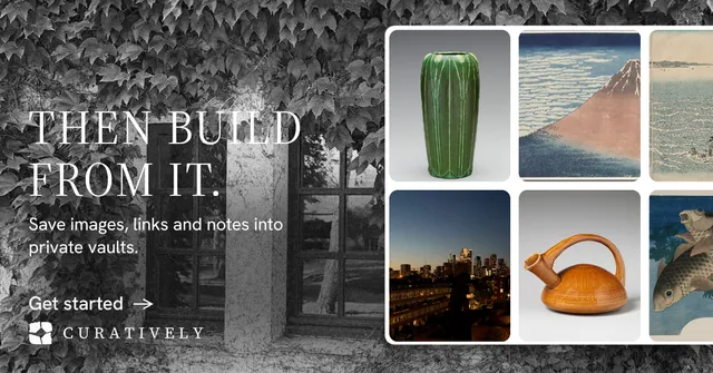 Social ad for Curatively: "Then build from it." Minimal luxury style, bottom layout, dark palette in grey, black.