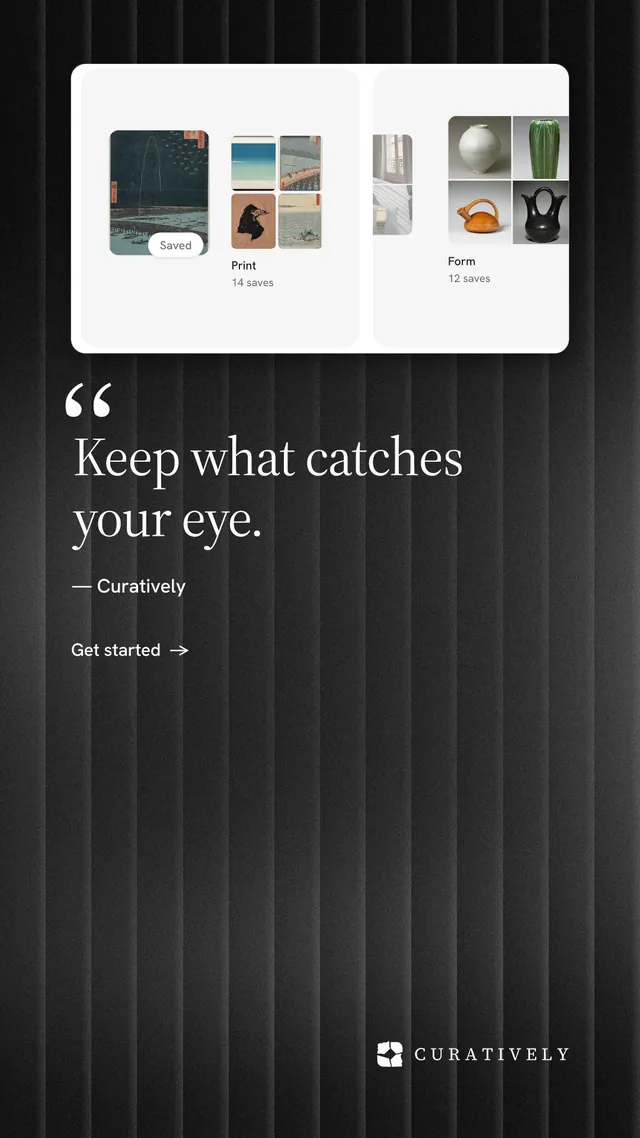 Instagram story for Curatively: "Keep a vault for each thing you make." Minimal luxury style, quote layout, dark palette in black, white, grey.