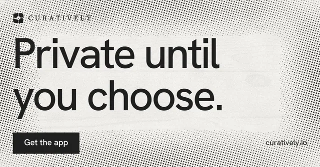 Social ad for Curatively: "Private until you choose." Swiss style, poster layout, light palette in grey, white.