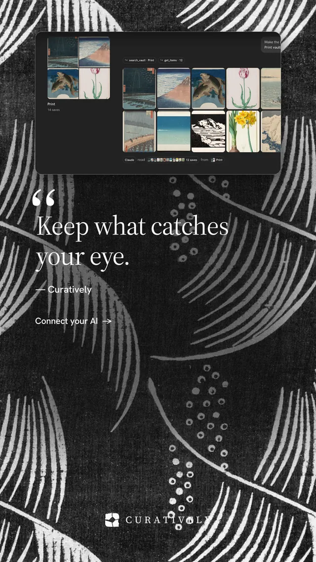 Instagram story for Curatively: "Point your AI at a vault." Minimal luxury style, quote layout, dark palette in grey, black.