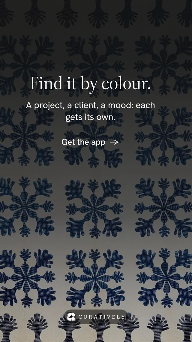 Instagram story for Curatively: "Find it by colour." Minimal luxury style, skeleton layout, dark palette in grey, black.