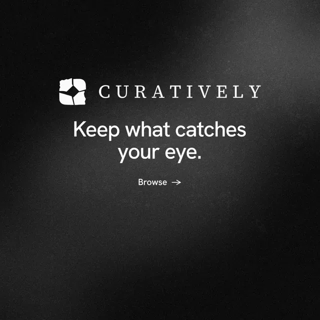 Instagram post for Curatively: "Keep what catches your eye." Minimal luxury style, logo hero layout, dark palette in black, grey.