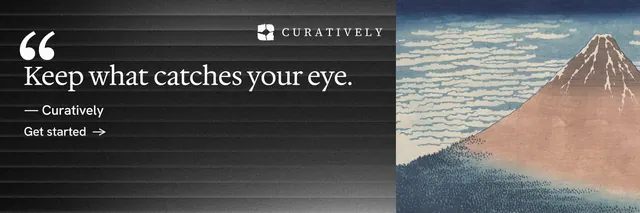 X header for Curatively: "All of it, in one grid." Minimal luxury style, quote layout, dark palette in grey, black.