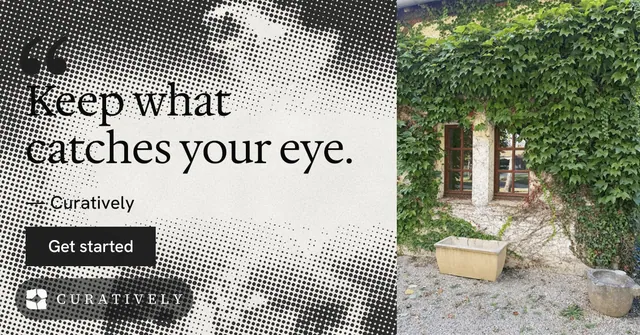 Social ad for Curatively: "It catalogues itself." Swiss style, quote layout, light palette in grey, white.