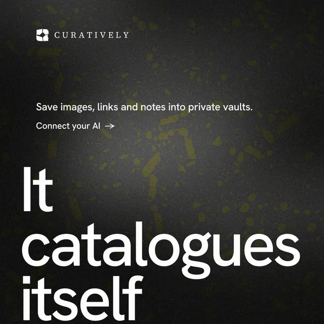 Instagram post for Curatively: "Keep what catches your eye." Minimal luxury style, oversized layout, dark palette in black, grey.