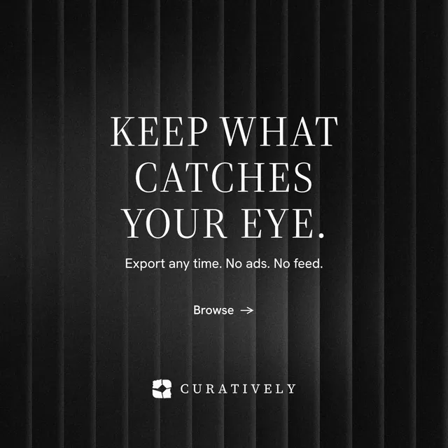 Instagram post for Curatively: "Keep what catches your eye." Minimal luxury style, centred layout, dark palette in black, grey.