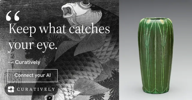 Social ad for Curatively: "It catalogues itself." Editorial style, quote layout, light palette in grey, black, white.