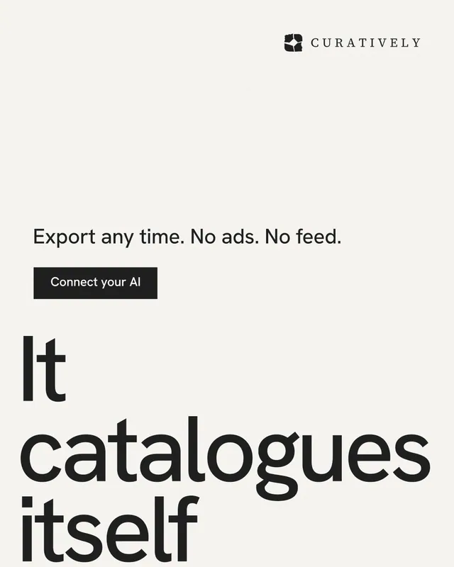 Instagram portrait post for Curatively: "Save it from anywhere." Swiss style, oversized layout, light palette in white, grey.