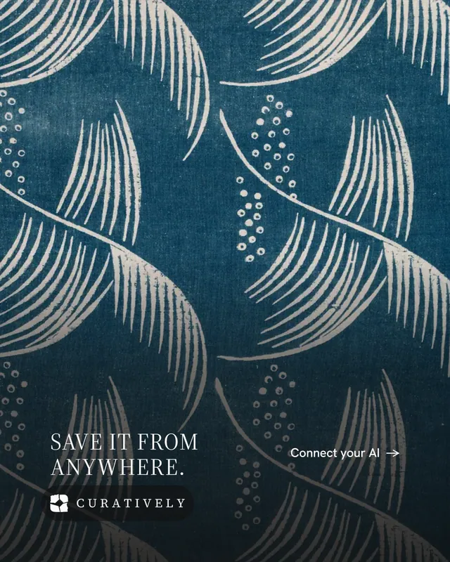 Instagram portrait post for Curatively: "Save it from anywhere." Minimal luxury style, image led layout, dark palette in blue, grey.