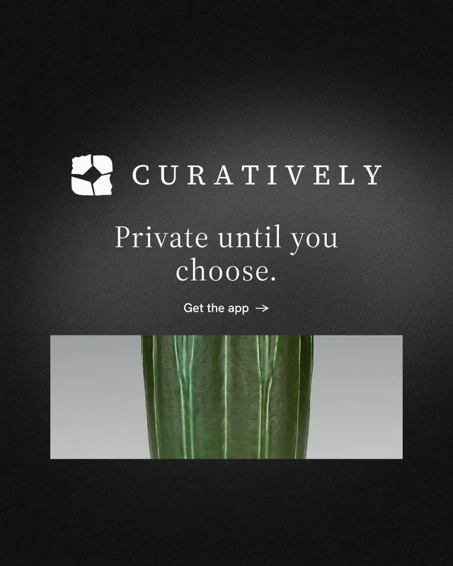 Instagram portrait post for Curatively: "Private until you choose." Minimal luxury style, logo hero layout, dark palette in black, grey.