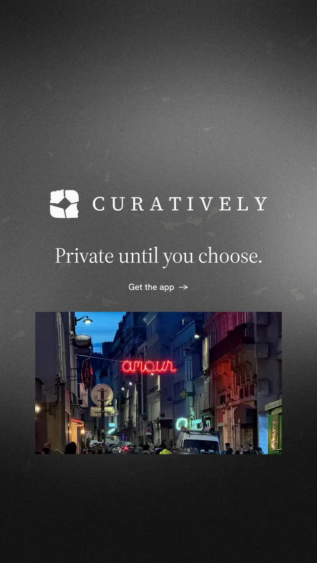 Instagram story for Curatively: "Private until you choose." Minimal luxury style, logo hero layout, dark palette in black, grey.