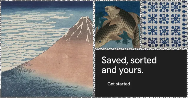 Social ad for Curatively: "Saved, sorted and yours." Split block style, collage layout, light palette in black, grey.