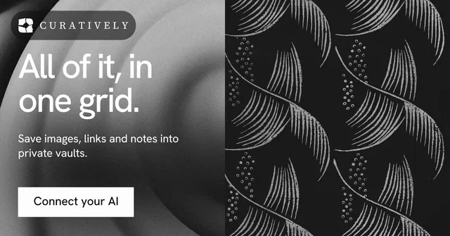 Social ad for Curatively: "All of it, in one grid." Swiss style, bottom layout, dark palette in grey, black.