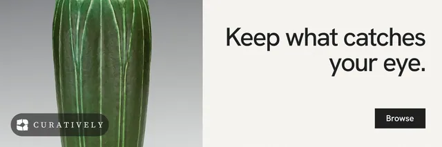 X header for Curatively: "Keep what catches your eye." Swiss style, right layout, light palette in white, grey.