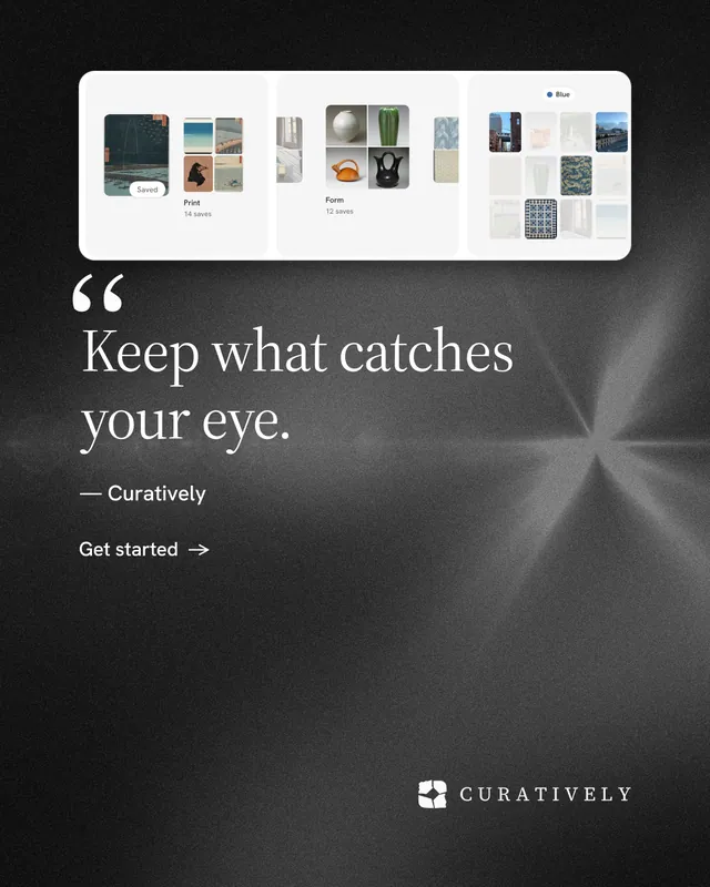 Instagram portrait post for Curatively: "Then build from it." Minimal luxury style, quote layout, dark palette in grey, black, white.
