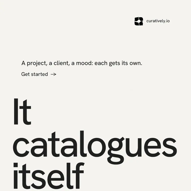 Instagram post for Curatively: "Point your AI at a vault." Minimal luxury style, oversized layout, light palette in white, grey.