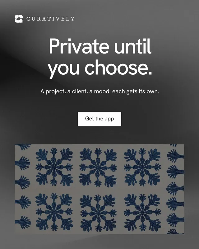 Instagram portrait post for Curatively: "Private until you choose." Swiss style, centred layout, dark palette in grey, black.