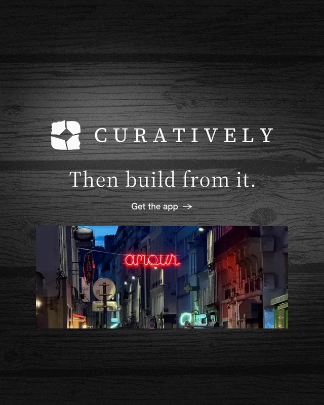 Instagram portrait post for Curatively: "Then build from it." Minimal luxury style, logo hero layout, dark palette in black, grey.