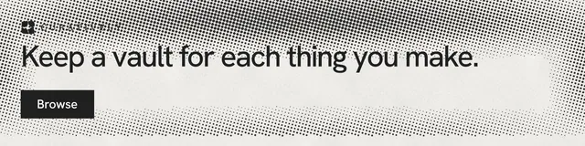 LinkedIn banner for Curatively: "Keep a vault for each thing you make." Swiss style, skeleton layout, light palette in grey, white.